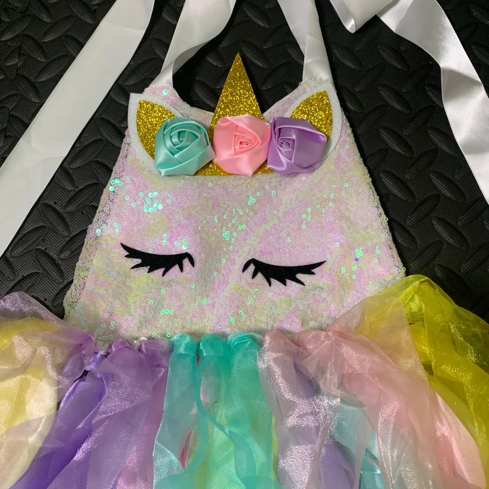 Childrens Girls Princess Unicorn Flower Tutu Dress Ball Gown Birthday Halloween
